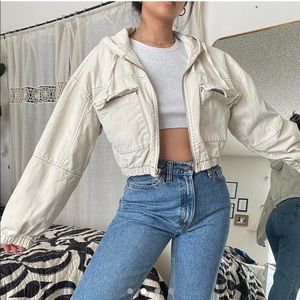 VINTAGE UO CANVAS CROPPED HOODED JACKET🥥